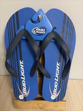 Bud Light New! mens Blue Logo Flip Flops size 11-12